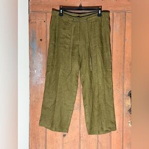 Eileen Fisher 100% Irish Linen Moss Green Cropped Wide Leg Pant Scandi Girl
